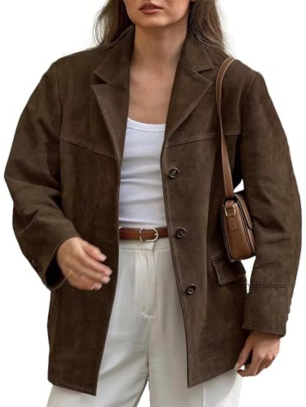 Suede Leather Blazer Jacket Button-Down Oversized Fall Winter Outerwear